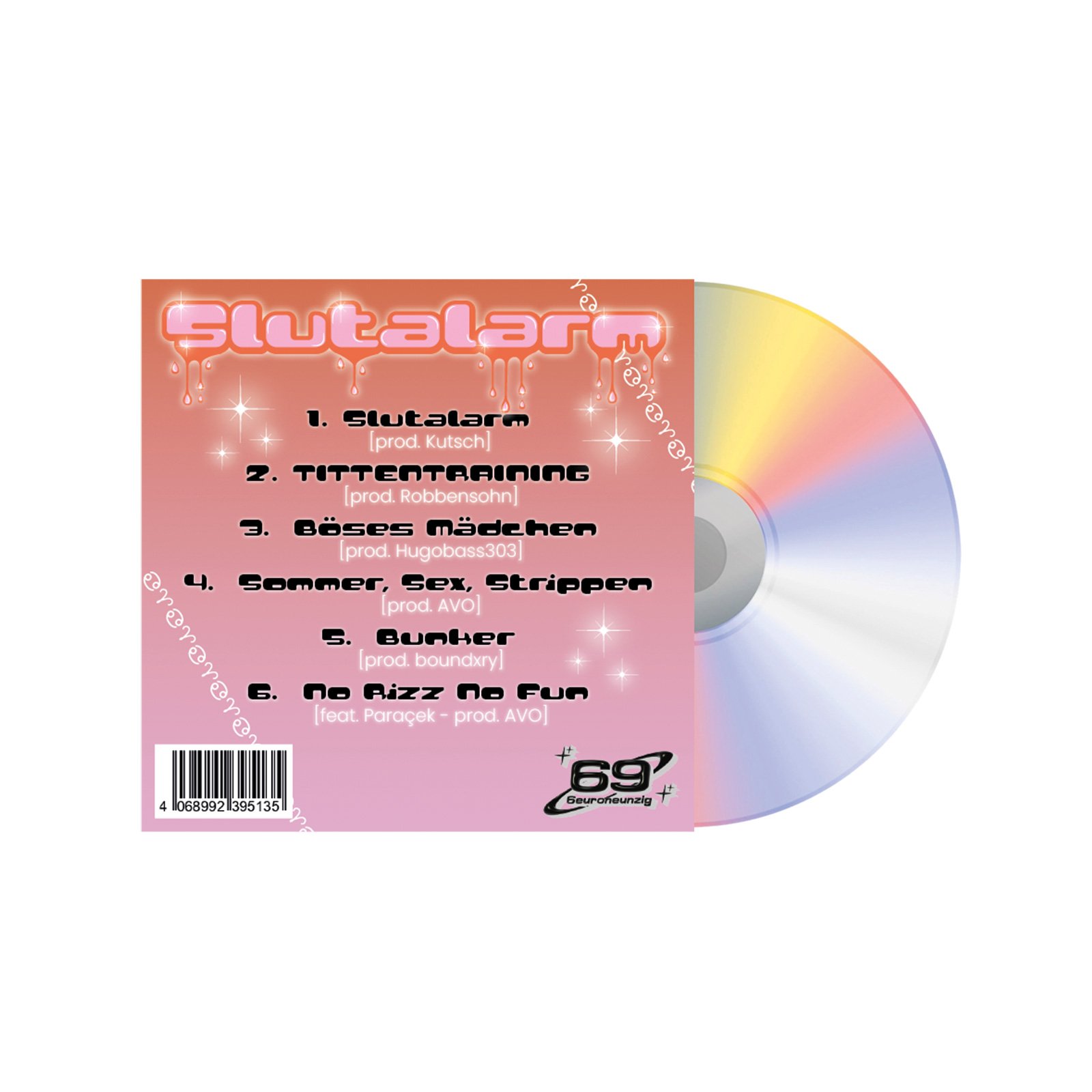 Rückseite CD Slutalarm mit den Titeln